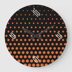 Carrot Orange Polka Dot Modern Black Stor Klocka