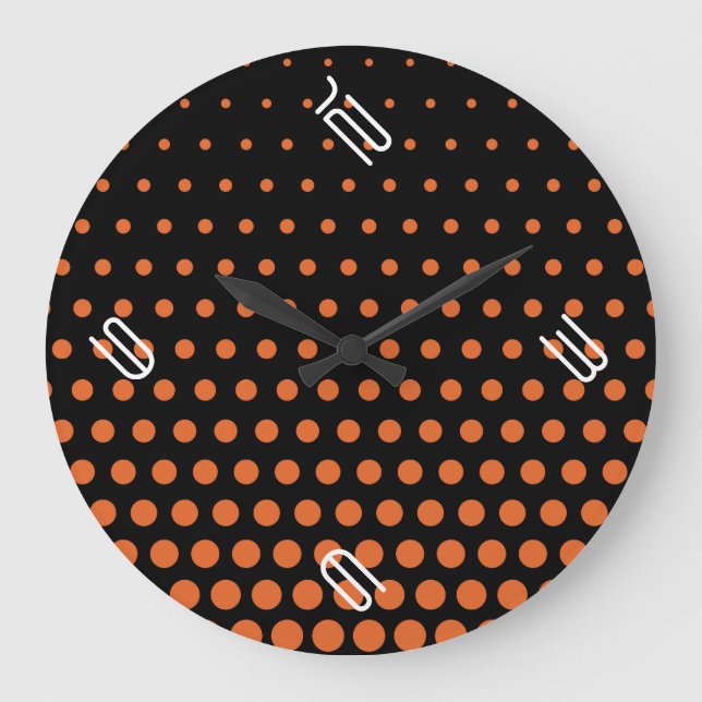 Carrot Orange Polka Dot Modern Black Stor Klocka (Framsida)
