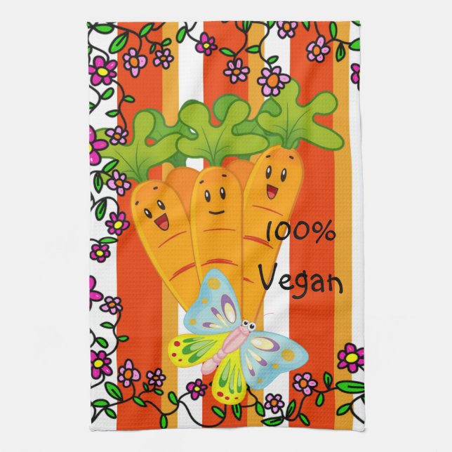 Carrots Orang Rand 100 % Vegan Kitchen Hand Towel Kökshandduk (Vertikal)