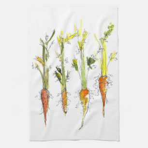 Carrots Vegetable Garden Illustration Kitchen Art Kökshandduk