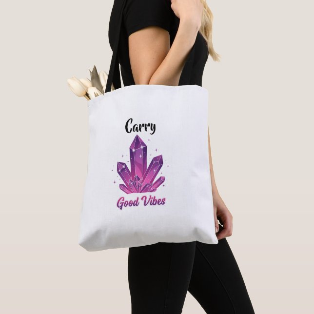 Carry Good Vibes Tote Bag | Positiv offerttypogra Tygkasse (Närbild)