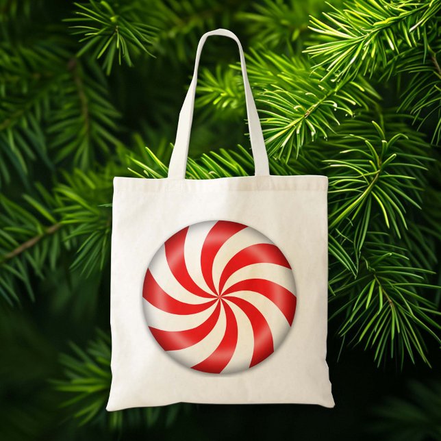 Carry Helgdag Peppermynt Candy Tote Bag Tygkasse (Carry your holiday gifts and presents in a sweet peppermint candy tote bag.)