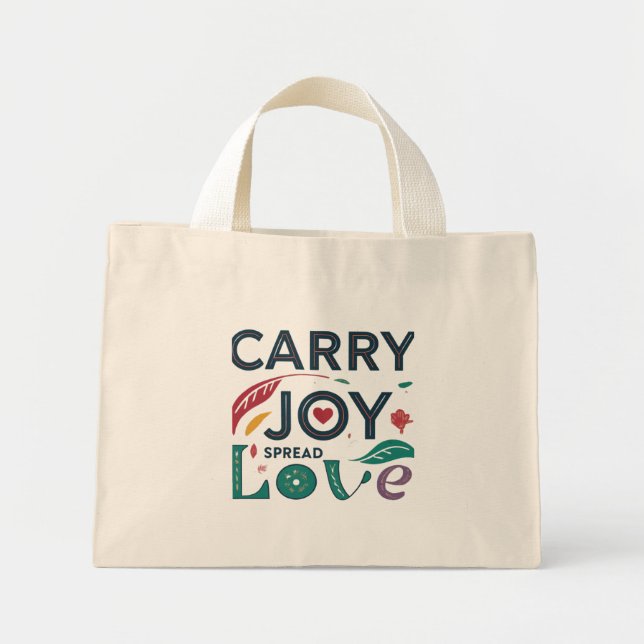 Carry Joy, Spread Kärlek Tiny Tote Bag Mini Tygkasse (Framsidan)