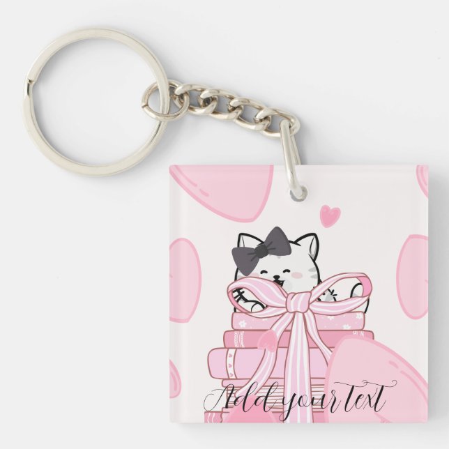 Carry Love & Books – Cat Acrylic Keychain (Framsidan)