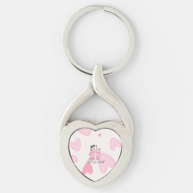 Carry Love & Books – Cat Twisted Heart Keychain Twisted Heart Silverfärgad Nyckelring (Framsidan)