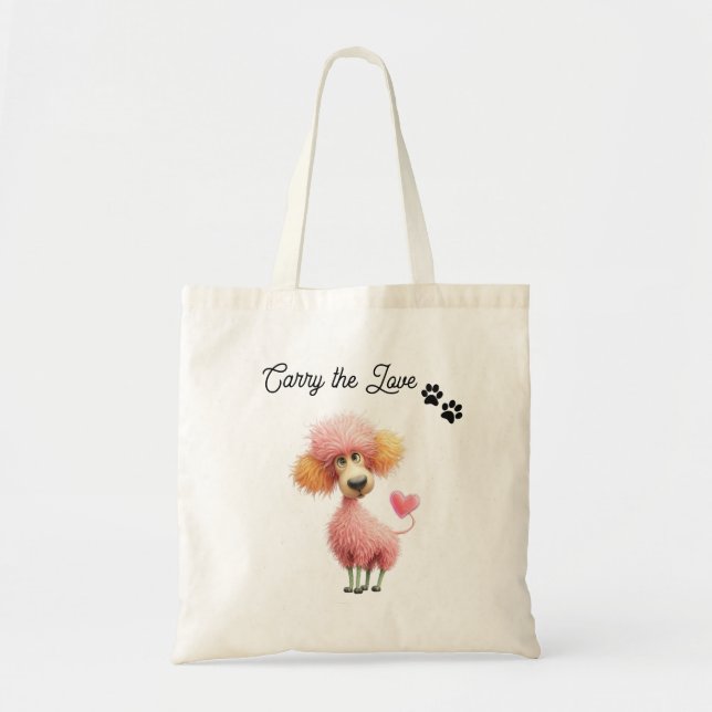 Carry the Love Tote Bag – Cute Poodle Dog Tote Tygkasse (Framsidan)