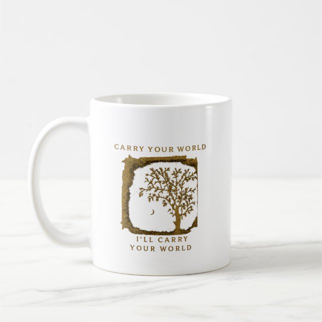 Carry Your World – Golden Design Kaffemugg (Vänster)