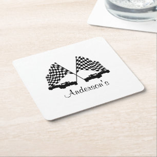 Cars and Checker Tävling Personal Underlägg Papper Kvadrat
