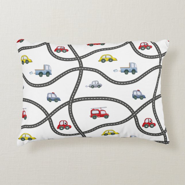 Cars and Roads Boy Bedroom Decor Prydnadskudde (Framsidan)