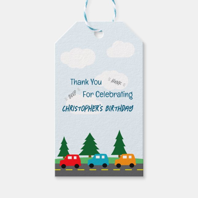 Cars Kids Boy Birthday Presentetikett (Framsidan)