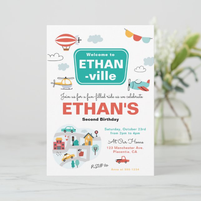 Cars & Lastbilar City Transport födelsedagsfest Inbjudningar (Stående Fram)