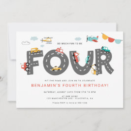 Cars & Lastbilar City Transport FOURTH Birthday Inbjudningar