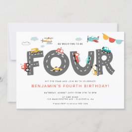 Cars & Lastbilar City Transport FOURTH Birthday Inbjudningar