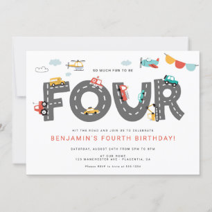 Cars & Lastbilar City Transport FOURTH Birthday Inbjudningar