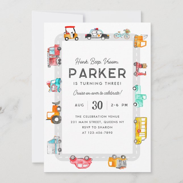Cars Lastbilar Street Kids Transport Birthday Inbjudningar (Framsida)