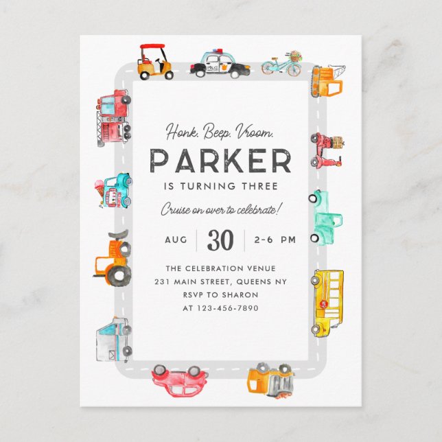 Cars Lastbilar Street Kids Transport Birthday Vykort (Framsida)