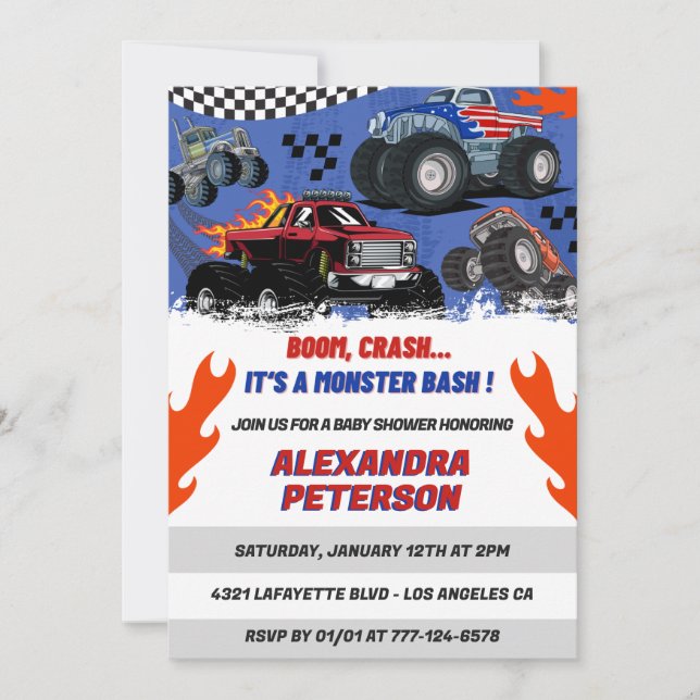 Cars och lastbilar baby gravid Boom Crash Inbjudningar (Framsida)