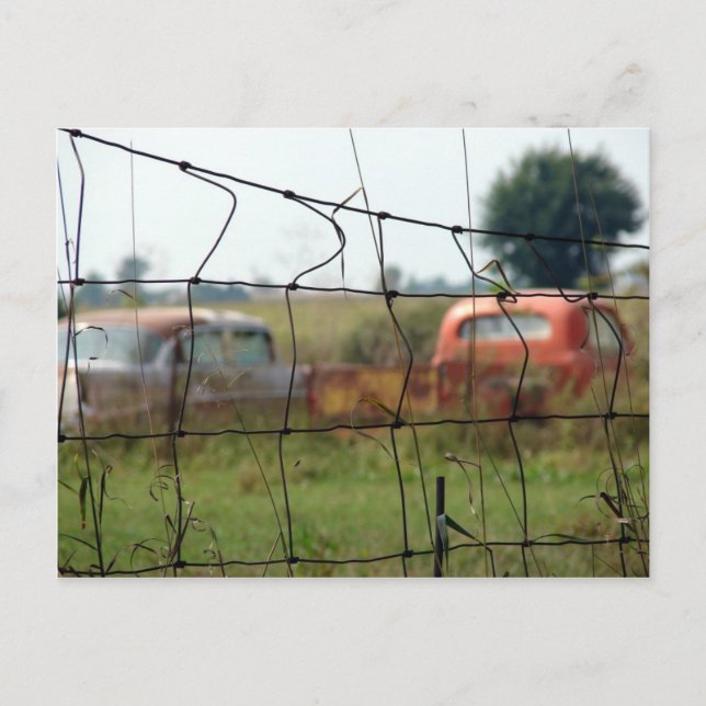 Cars och Lastbilar Rust Away i Fält på landsbygden Vykort (Framsida)