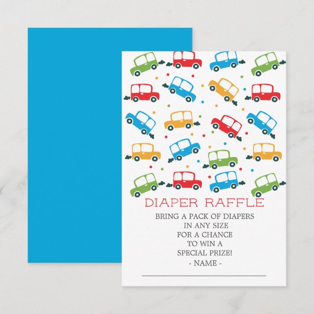 Cars Oh Boy Shower Diaper Raffle Biljett Inbjudningar (Fram/baksida)