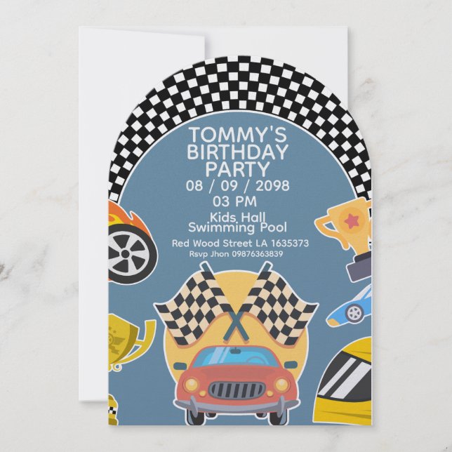 Cars Theme Boy Birthday Invitation Inbjudningar (Framsida)