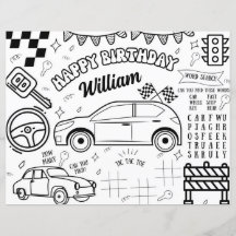 Cars Theme Printable Birthday Coloring Page