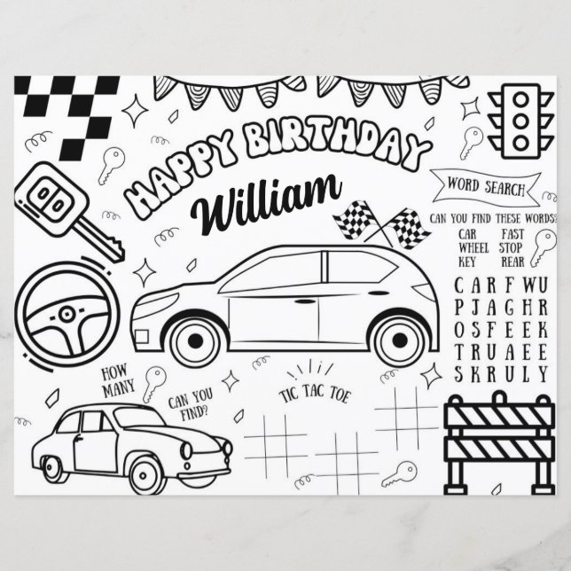 Cars Theme Printable Birthday Coloring Page (Framsida)