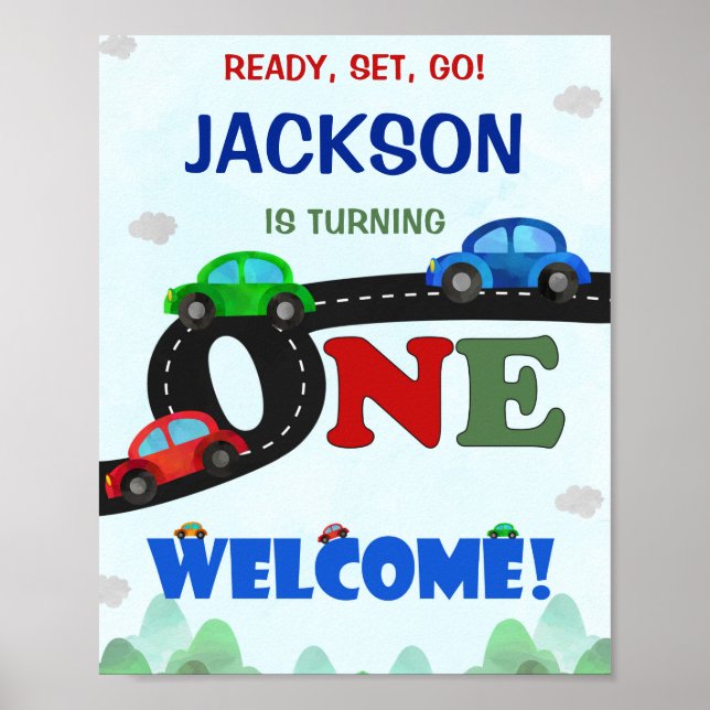 Cars Welcome party Sign Driver 1:a födelsedag post Poster (Framsidan)