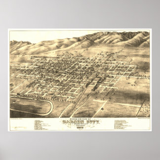 Carson City, NV Circa 1875 "Bird's Öga" Karta Poster