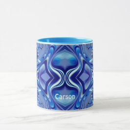 CARSON ~ Zany 3D Fractal ~ Shades Blue Mugg
