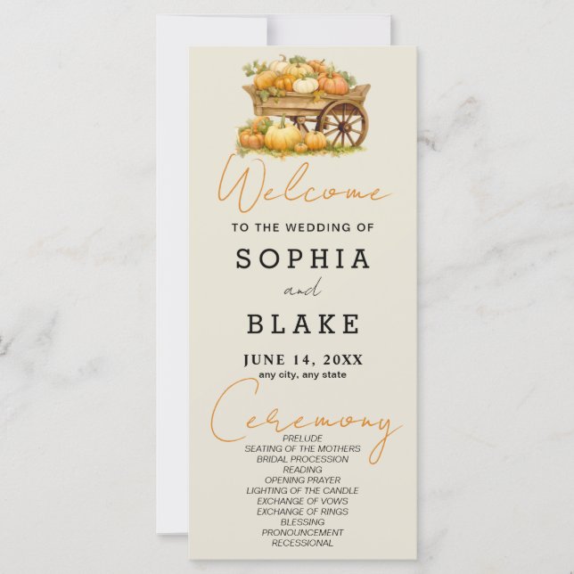 Cart av Pumpkins Fall Ash White-Bröllopsprogrammet (Framsida)