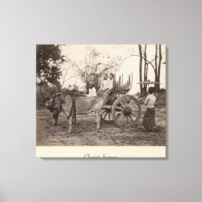 Cart dras av två oxen på Mandalay, Burma Canvastryck (Framsida)