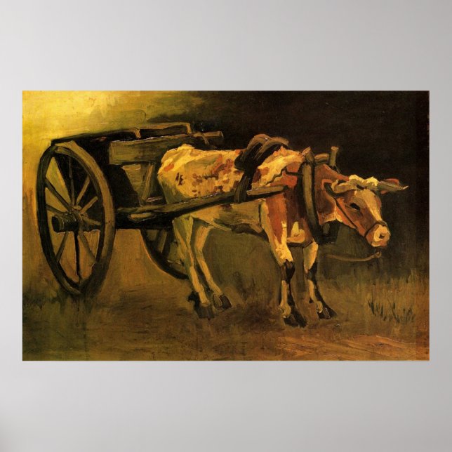 Cart med Red and White Ox av Van Gogh. Poster (Framsidan)