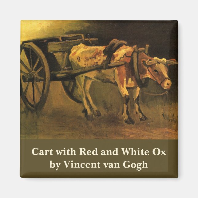 Cart med Red and White Ox av Vincent van Gogh Magnet (Framsidan)