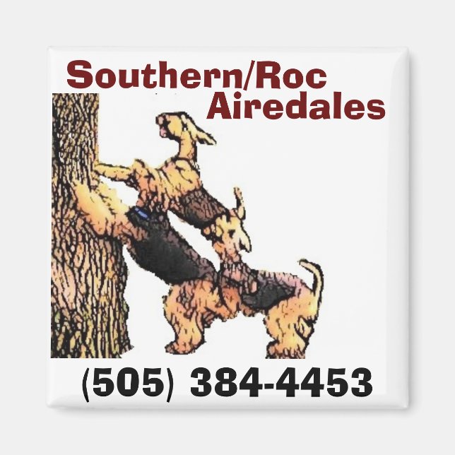 Cart-träd2, Southern/Roc, Airedales, (505) 384-... Magnet (Framsidan)