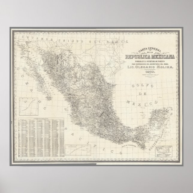 Carta general de la Republica Mexiicana Karta Poster (Framsidan)