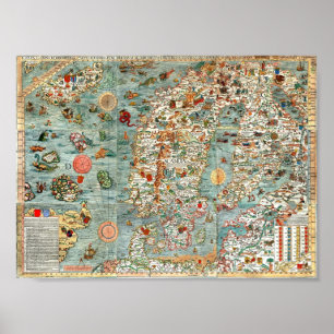Carta Marina, karta i Skandinavien Poster