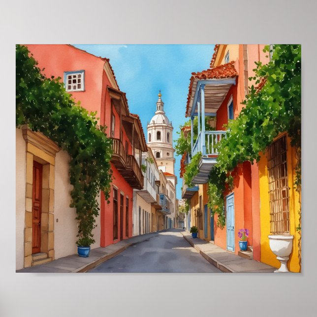 Cartagena Colombia Akvarell Poster (Framsidan)