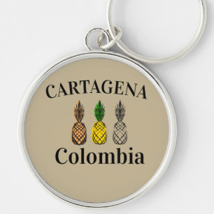 Cartagena Colombia Pineapples Rund Silverfärgad Nyckelring