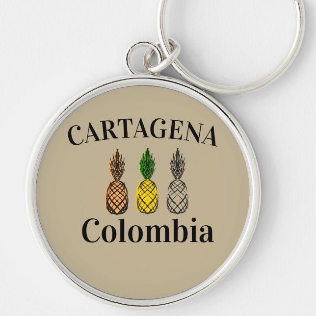 Cartagena Colombia Pineapples Rund Silverfärgad Nyckelring (Framsidan)