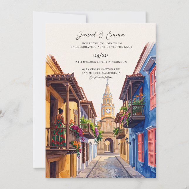 Cartagena Colombia Siluett Bröllop Inbjudningar (Framsida)
