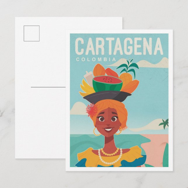 Cartagena Colombia Vintage resor Illustration Vykort (Fram/baksida)