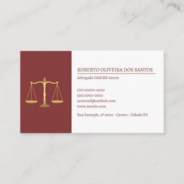 Cartão de Visita Advogado - Vinho Tinto Visitkort (Framsida)
