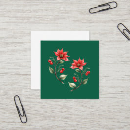 Cartão de visitas Natal verde e Flores Vermelhas Fyrkantigt Visitkort