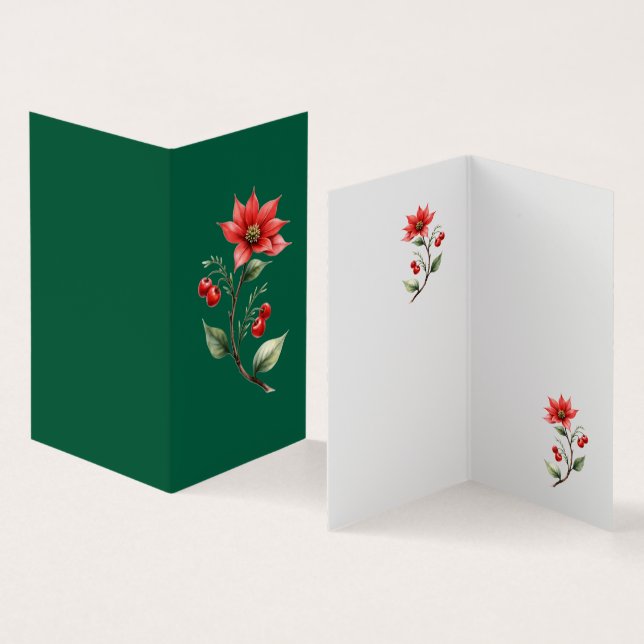 Cartão de visitas  Natal verde e Flores Vermelhas[ Visitkort (In- och utsida)