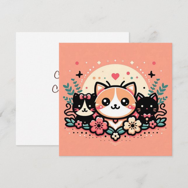Cartãozinho Casual I (CuteCats) Inbjudningar (Fram/baksida)
