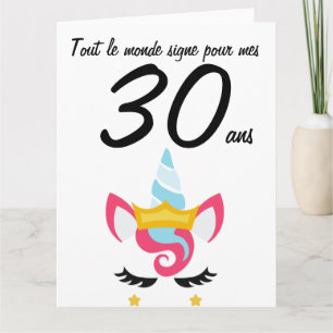 Carte anniversaire 30 ans grand format licorne xxl kort