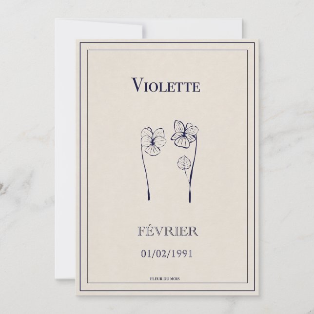 Carte cadeau fleur de naissance février violette julkort (Framsida)