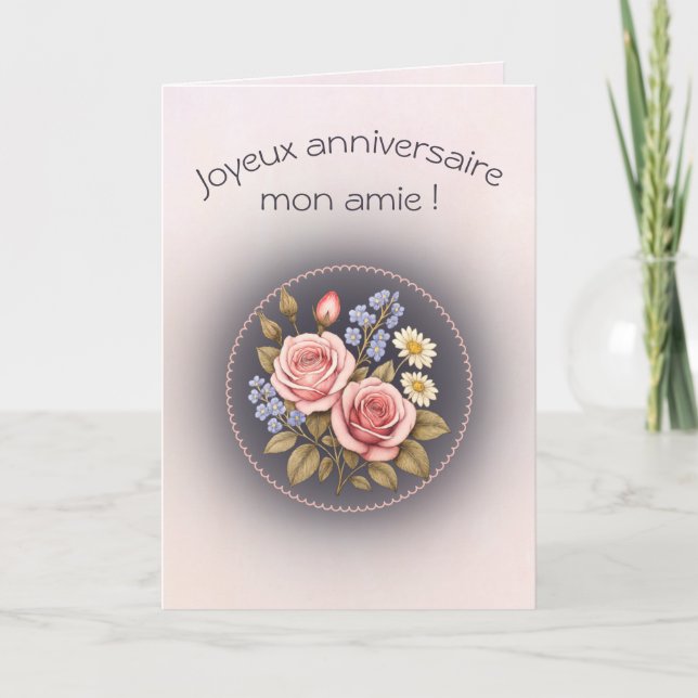 Carte d'anniversaire pliée, rose et myosotis  kort (Framsida)