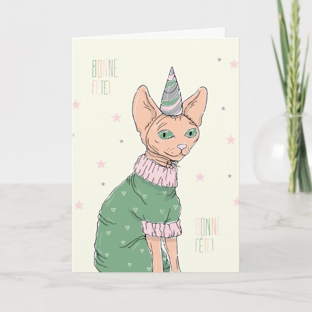 Carte de Fête - Chat Sphynx Kort (Framsida)