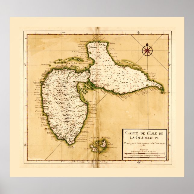 Carte de l'isle de la Guadeloupe (1742) Poster (Framsidan)